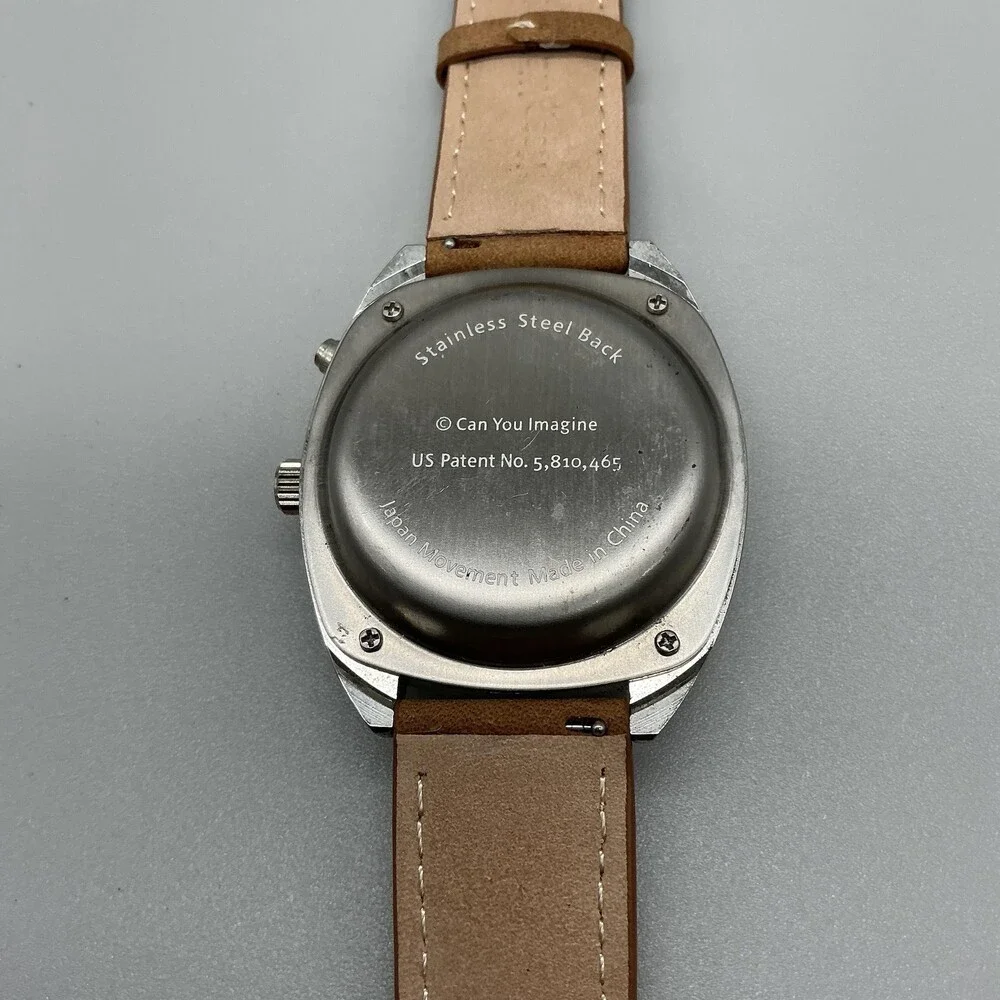 Can You Imagine Infinity Optics Mens Watch 44mm Silver Tone Leather New Battery